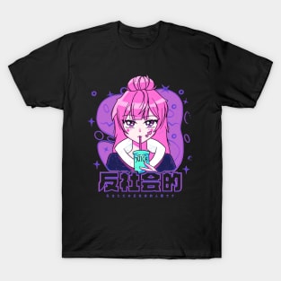 Anime Girl with Kanji Pink Version T-Shirt